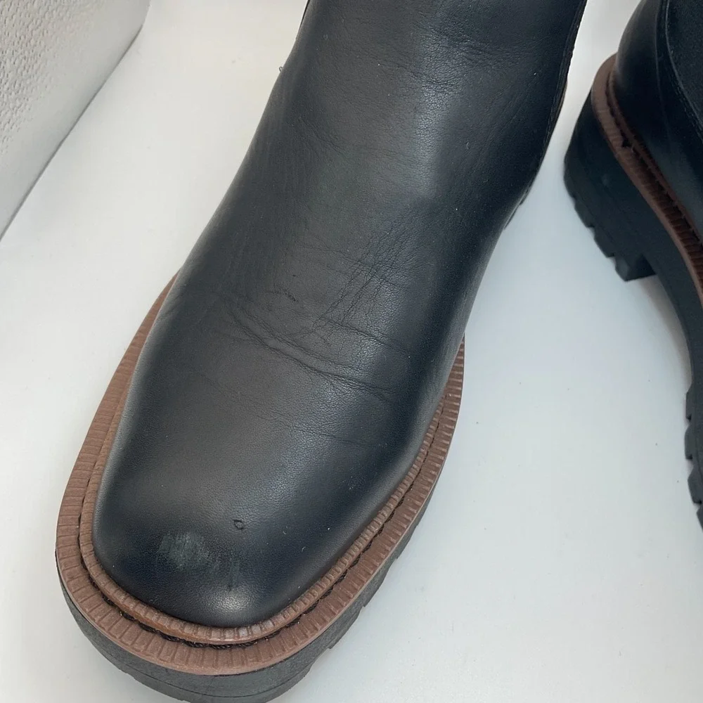Sam Edelman Black Leather Chelsea Boots Pull Tab Comfort Lugsoles W Size 9.5 - Picture 2 of 11